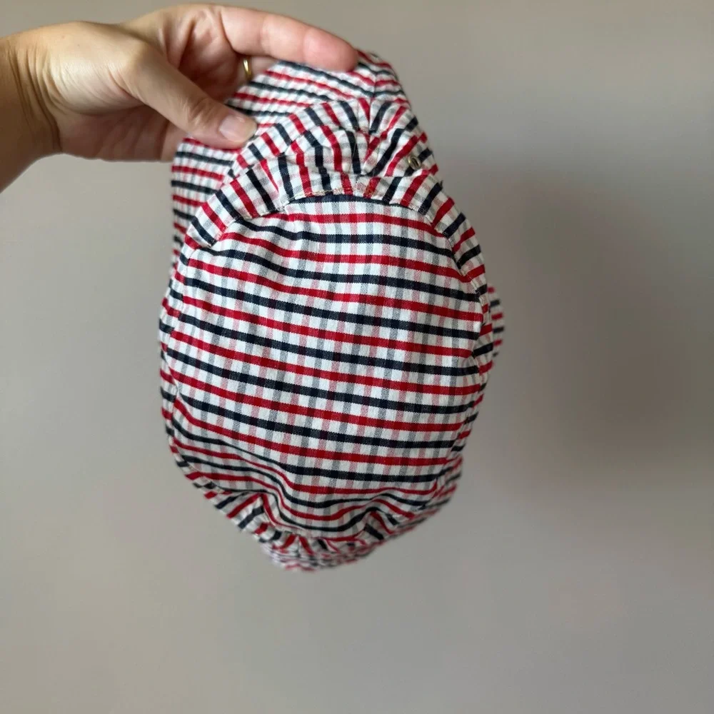 Hanna Andersson Vintage Gingham Plaid‎ Navy Red Reversible Bucket Hat Medium